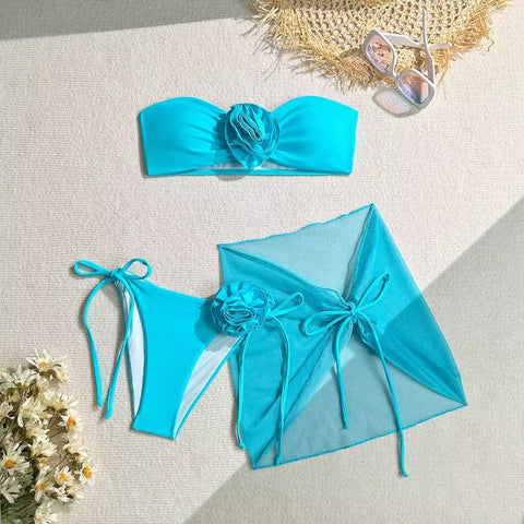 CardioFashion Female Three Piece Set Of Split Flowers Bikini