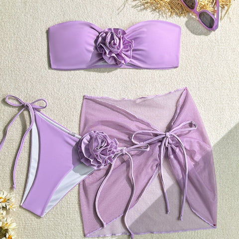 CardioFashion Female Three Piece Set Of Split Flowers Bikini