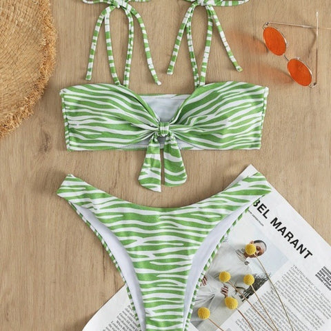 CardioFashion Female Green Stripes Bikini