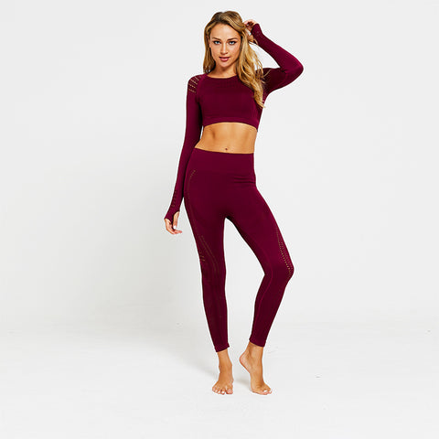 CardioFashion Female Knit Seamless Net Solid Color High-waist Sportswear