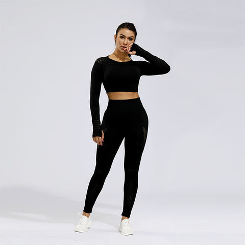 CardioFashion Female Knit Seamless Net Solid Color High-waist Sportswear