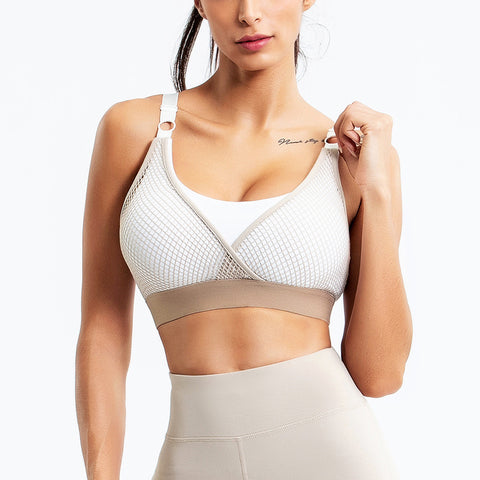 CardioFashion Female Quick-Drying Mesh Contrast Color Stitching Sports Bras