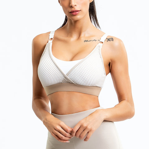 CardioFashion Female Quick-Drying Mesh Contrast Color Stitching Sports Bras