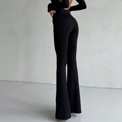 Cardiofashion Female Backless Lace-Up Slim-Fitting Long-Sleeved Jumpsuit