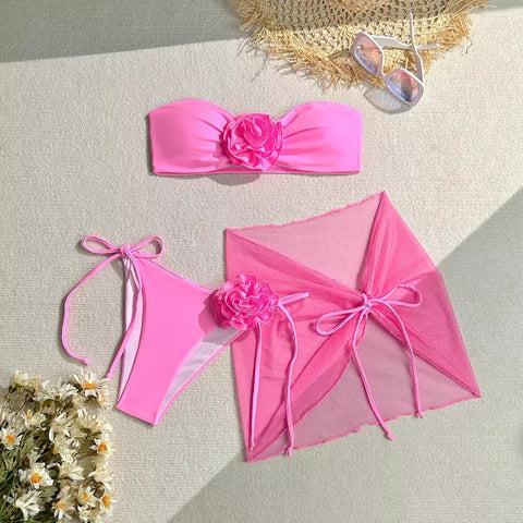 CardioFashion Female Three Piece Set Of Split Flowers Bikini