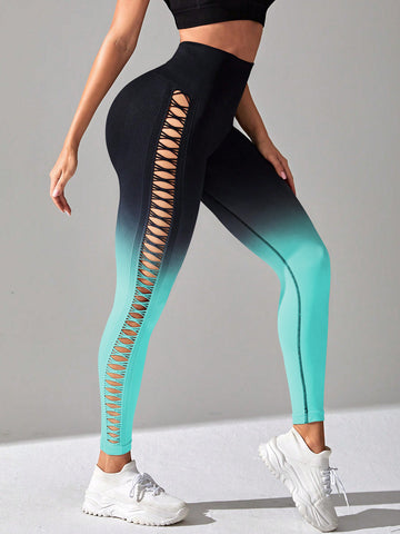 CardioFashion Female Hot tie-dye Lace-up Scrunch Bum Leggings