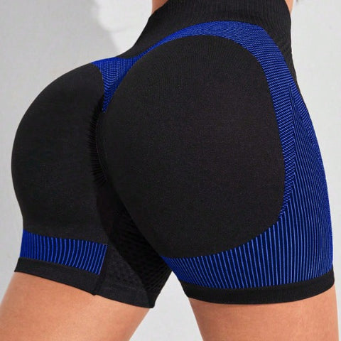 CardioFashion Female Contrast Color Fly-eye Quick-dry Scrunch Bum Shorts