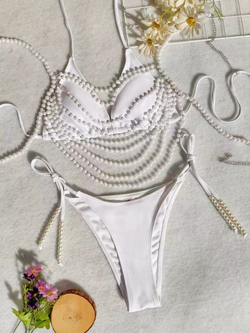 CardioFashion Female Sexy Halterneck Pearls Bikini