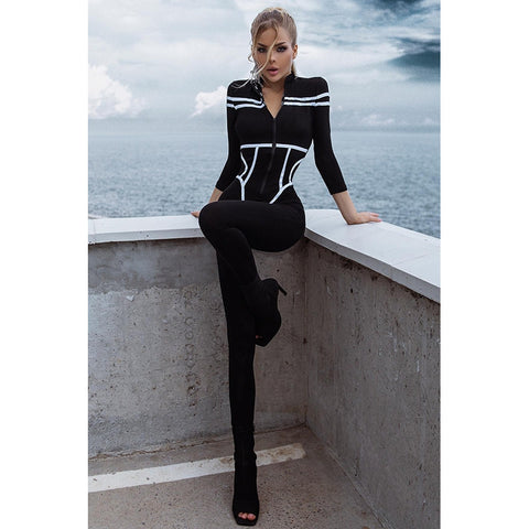 CardioFashion Female Trendy Zipper Stripes Jumpsuits