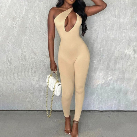 Cardiofashion Female Sleeveless Cutout Shoulder Straps Slim Fit Jumpsuit