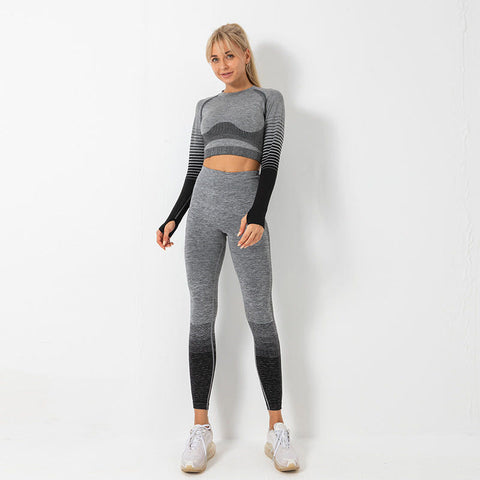 CardioFashion Female Seamless Hip Lift Skinny Long Sleeves Tracksuits