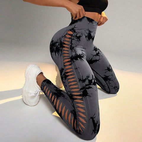 Cardiofashion Female Tie-dye side cutouts Leggings