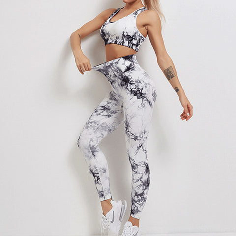 CardioFashion Female Tie-Dye Skinny High Waist Tracksuits