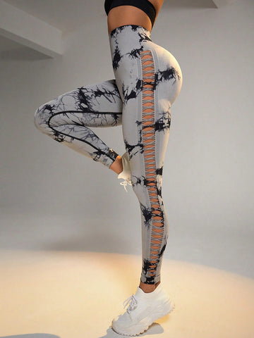 Cardiofashion Female Tie-dye side cutouts Leggings