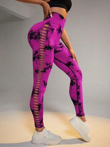 Cardiofashion Female Tie-dye side cutouts Leggings