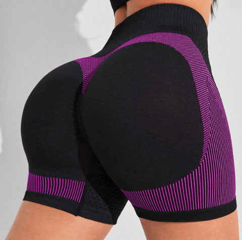 CardioFashion Female Contrast Color Fly-eye Quick-dry Scrunch Bum Shorts