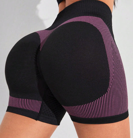 CardioFashion Female Contrast Color Fly-eye Quick-dry Scrunch Bum Shorts