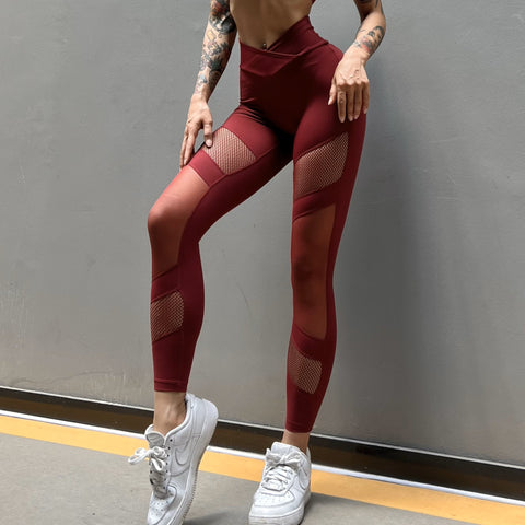 CardioFashion Female Fishnet Quick Dry V-shape Waist Leggings