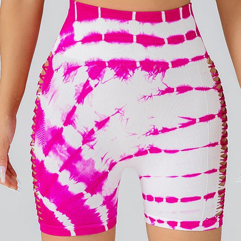 CardioFashion Female Hot Tie-dye Lace-up Scrunch Bum Shorts