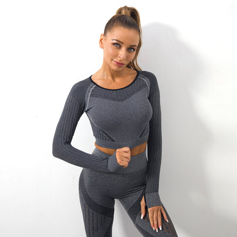 CardioFashion Female Fishnet Knitted Seamless High-waist Tracksuits