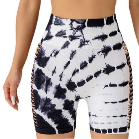 CardioFashion Female Hot Tie-dye Lace-up Scrunch Bum Shorts