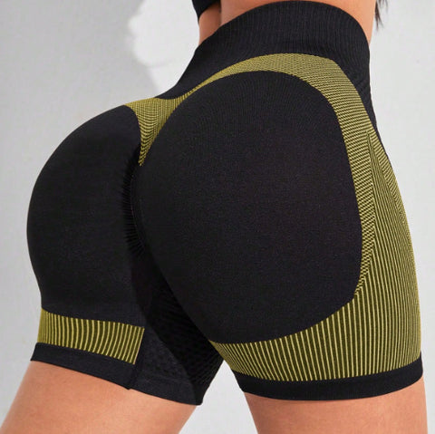 CardioFashion Female Contrast Color Fly-eye Quick-dry Scrunch Bum Shorts