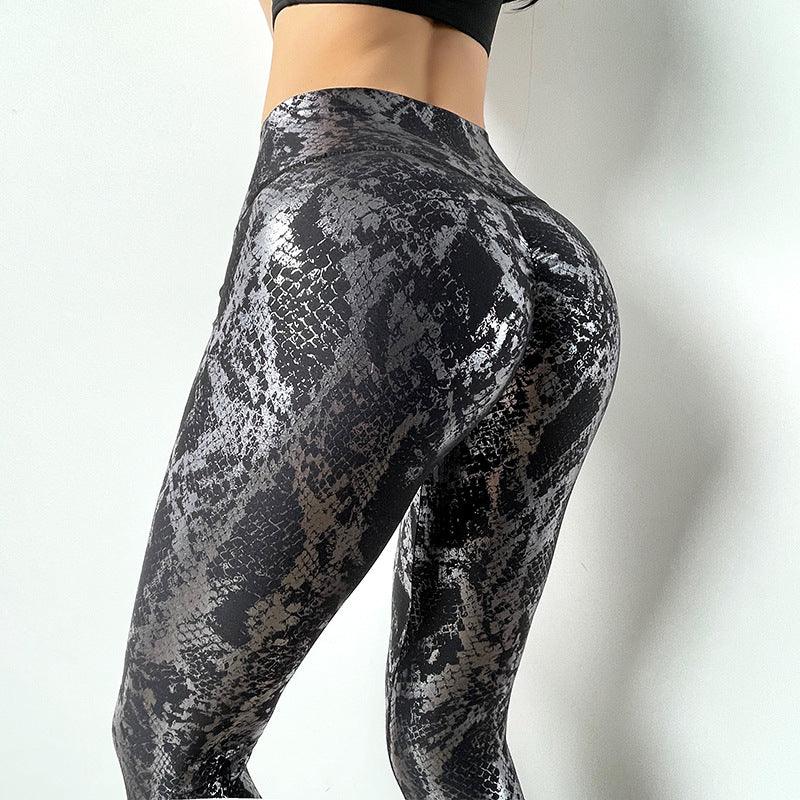 CardioFashion Female High Waist Bronzed Snakeskin Leggings - Cardio Fashion