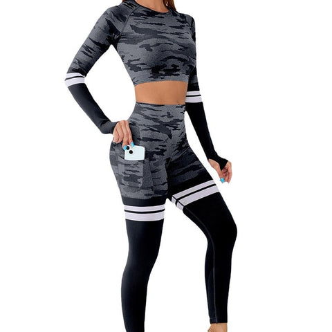 Cardio Fashion Female Camouflage Pocket Yoga PantsTracksuits