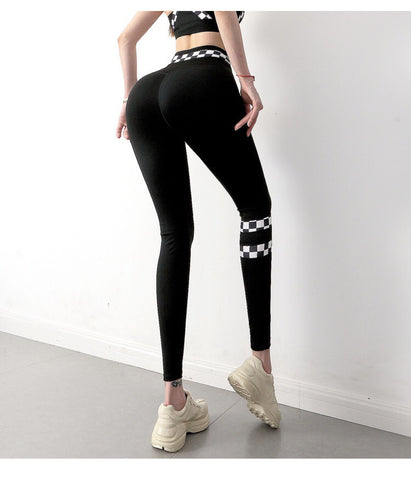 CardioFashion Female Chessboard Cross Back V Shaped-waist Tracksuits