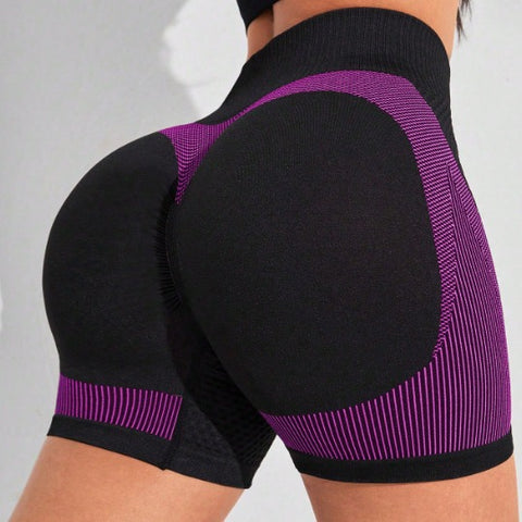 CardioFashion Female Contrast Color Fly-eye Quick-dry Scrunch Bum Shorts