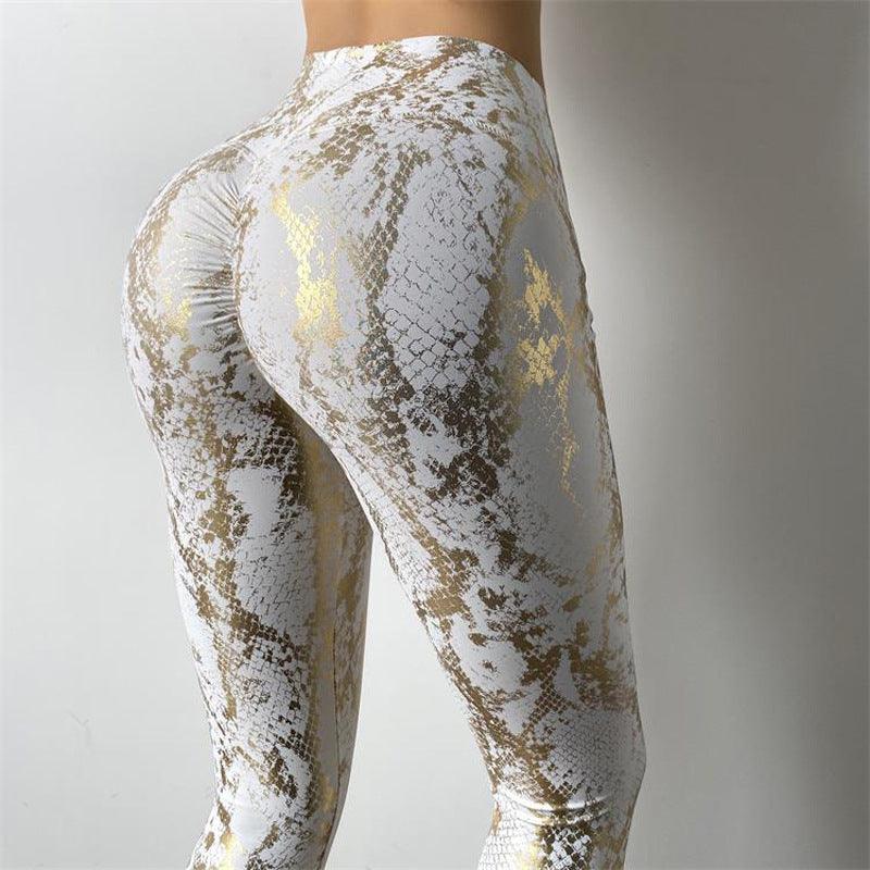 CardioFashion Female High Waist Bronzed Snakeskin Leggings - Cardio Fashion