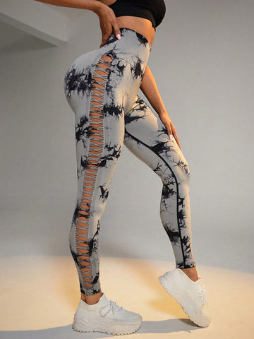 Cardiofashion Female Tie-dye side cutouts Leggings