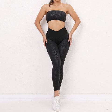 CardioFashion Female Peach Butt V-shape Waisted PU Faux Leather Sportswear