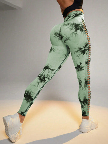 Cardiofashion Female Tie-dye side cutouts Leggings