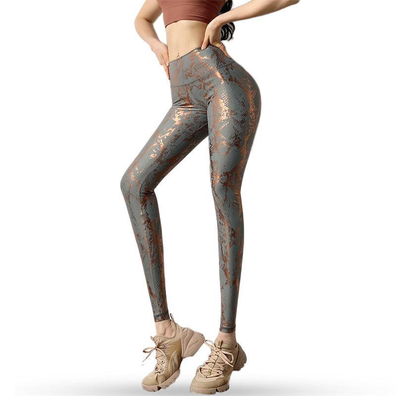 CardioFashion Female High Waist Bronzed Snakeskin Leggings - Cardio Fashion