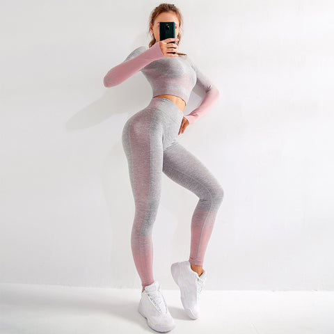 CardioFashion Female Seamless Hip Lift Skinny Long Sleeves Tracksuits