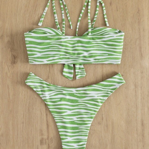 CardioFashion Female Green Stripes Bikini