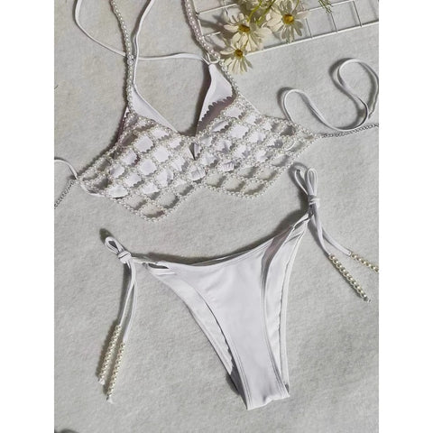 CardioFashion Female Halterneck Pearl Three-Piece Set Bikini