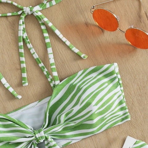 CardioFashion Female Green Stripes Bikini