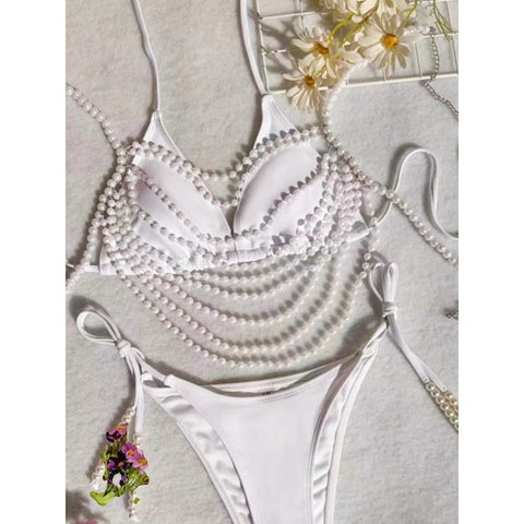 CardioFashion Female Sexy Halterneck Pearls Bikini