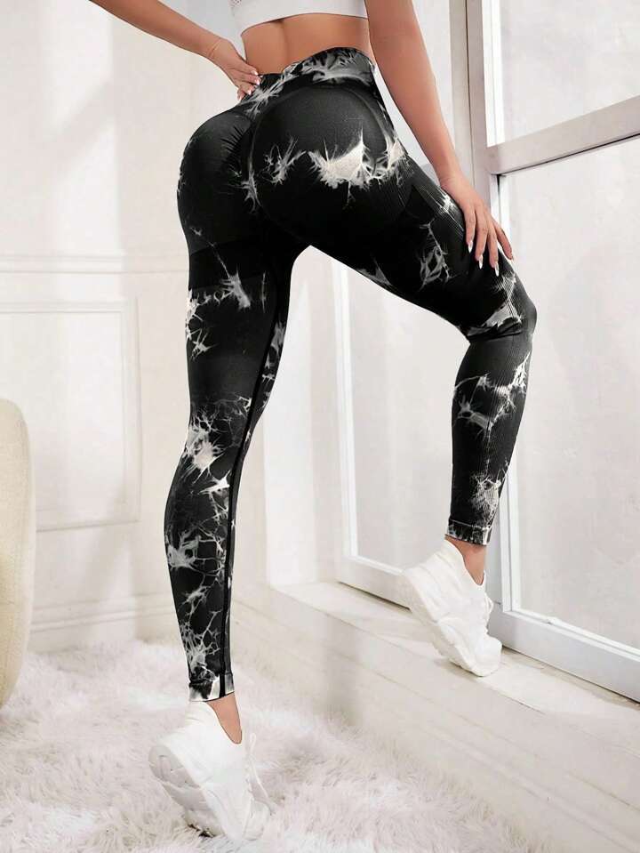 CardioFashion Female Double Hip Tie-Dye Leggings