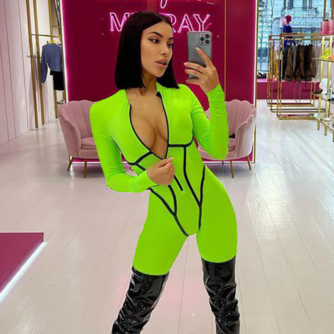 CardioFashion Female Trendy Zipper Peach Booty Jumpsuits