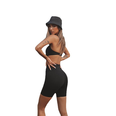 CardioFashion Female Hanging Backless Short Jumpsuit