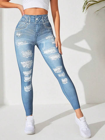 CardioFashion Female Denim Print Leggings